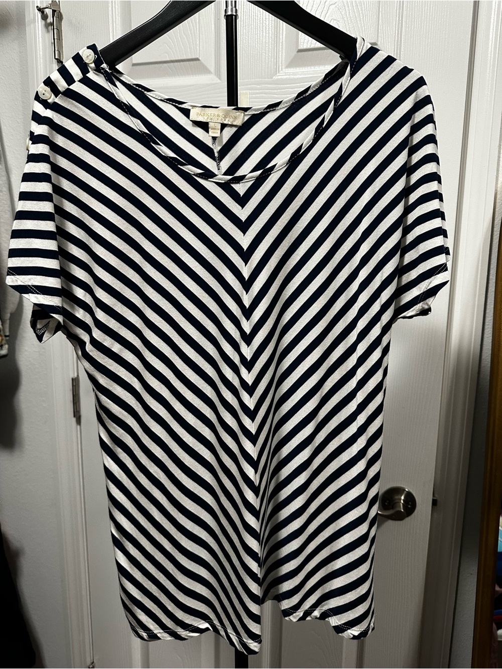Parker & Quinn Navy and White Striped V-Neck Top